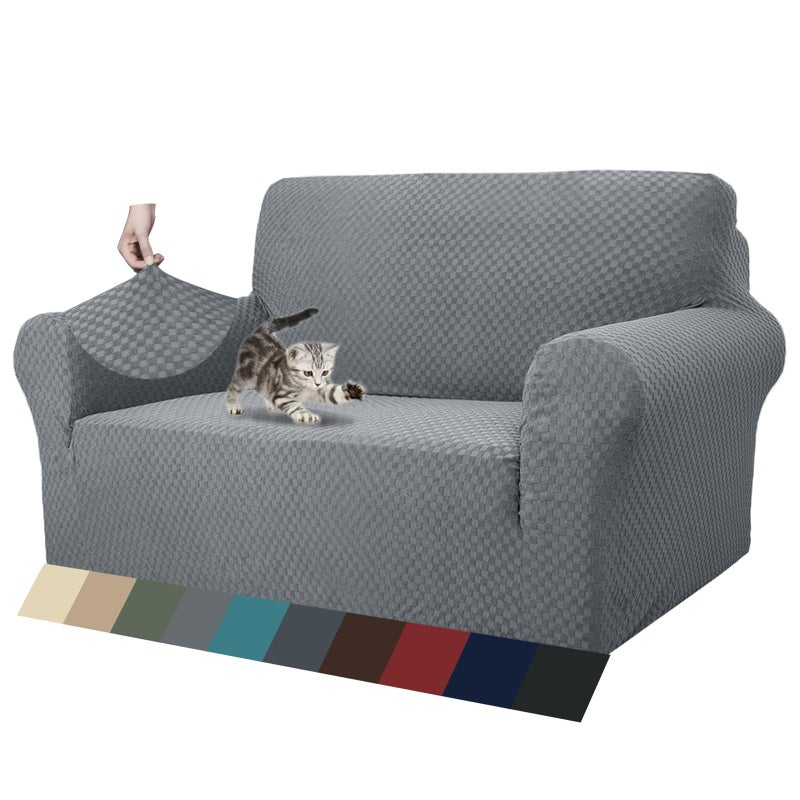 ZNSAYOTX 1 Piece Jacquard Couch Covers for 2 Cushion Couch High Stretch Loveseat Slipcover for Pets Dogs Anti Slip Love Seat Sofa Slipcover Furniture Protector (Loveseat, Light Grey) - Image 1